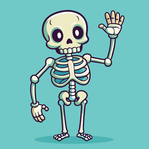 Vector skeleton waving hand with joy cute cartoon vector illustration