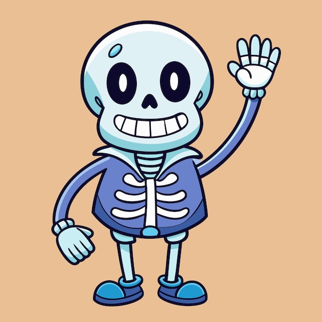 Vector skeleton waving hi cute cartoon vector illustration