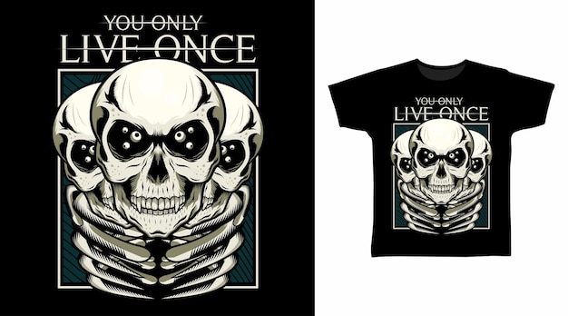 Skeleton with Three Head illustration t-shirt design concept.