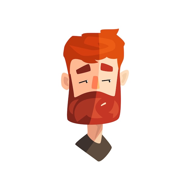 Skeptical redhead bearded man male emotional face avatar with facial expression vector Illustration on a white background