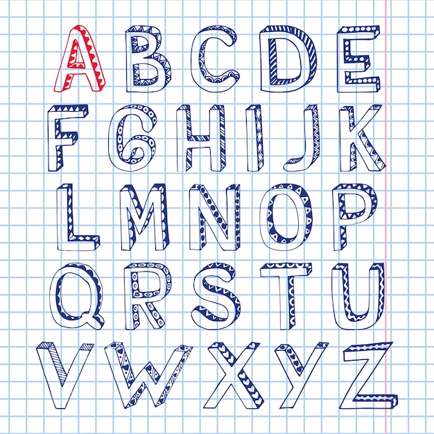 Sketch alphabet font notebook