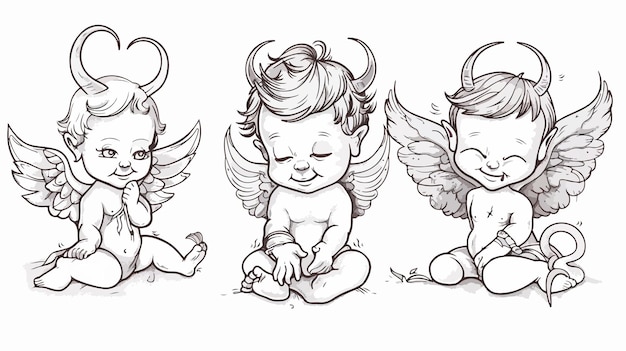 Vector a sketch of a baby and angel wings