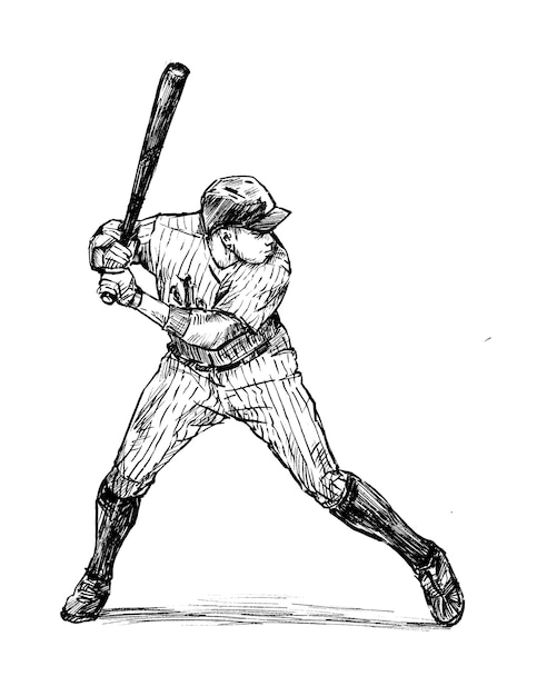 Sketch of baseball player hand draw