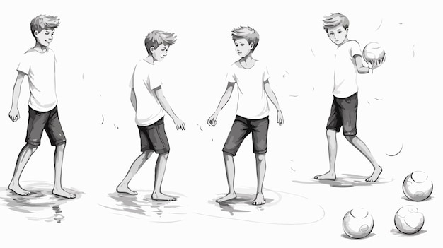 Vector a sketch of a boy playing soccer with a ball and a boy in shorts