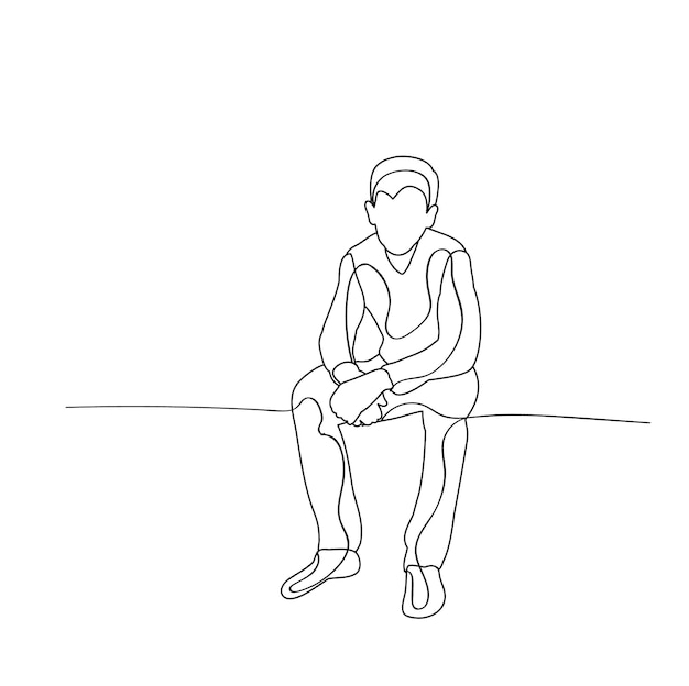 Sketch of a boy sitting on a white background