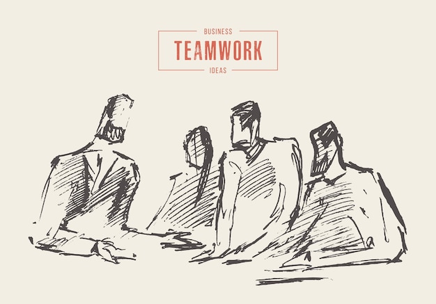 Sketch of a business people having a meeting, brainstorming, teamwork