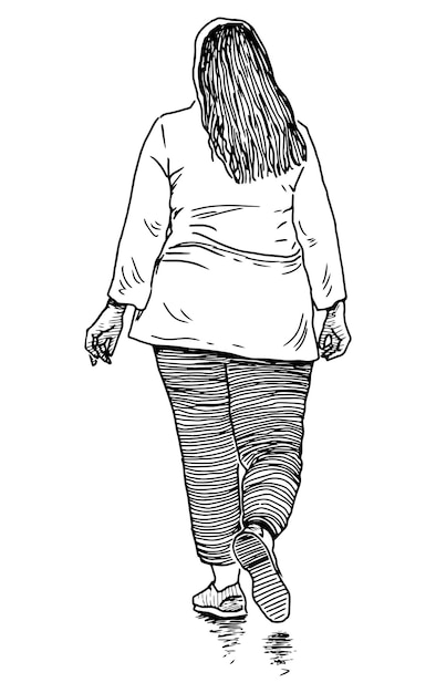 Sketch of casual towns woman walking outdoors alone