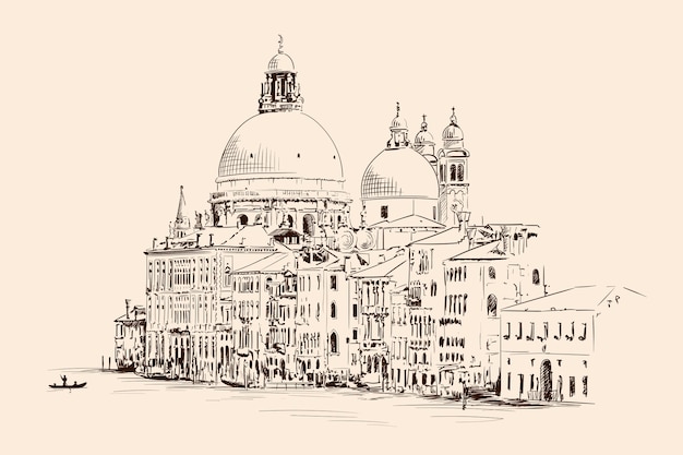 Sketch of the Cathedral of St. Mary in Venice isolated on beige background.