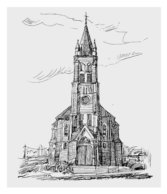 Sketch church in Ukraine before war hand draw