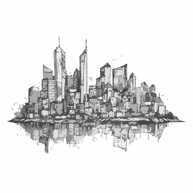 Sketch city hand drawn sketch engrave style white background isolated