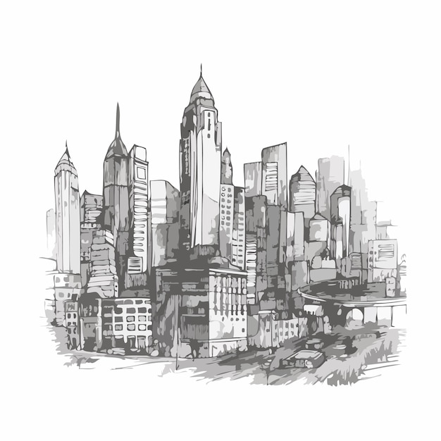 Sketch city hand drawn sketch engrave style white background isolated