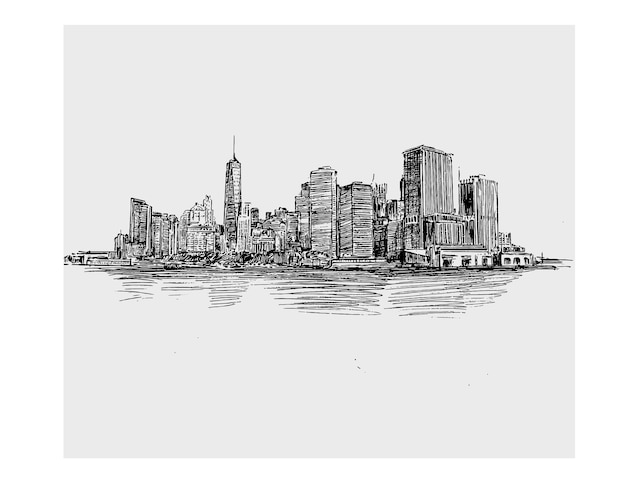 Sketch of cityscape along the river hand draw