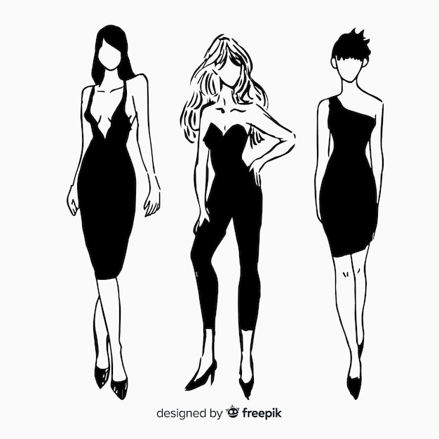 Sketch collection of fashion models