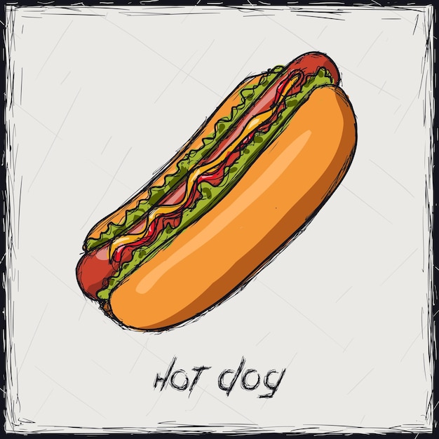 Sketch color illustration Sign Hot Dog