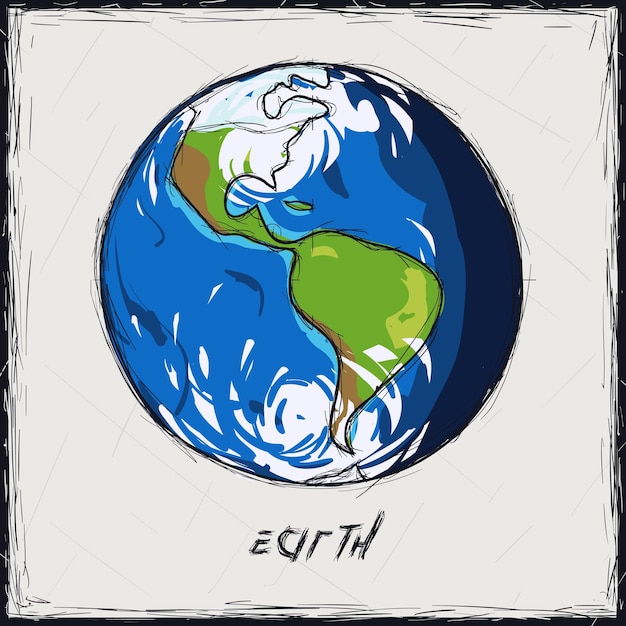 Sketch color illustration Sign Planet Earth