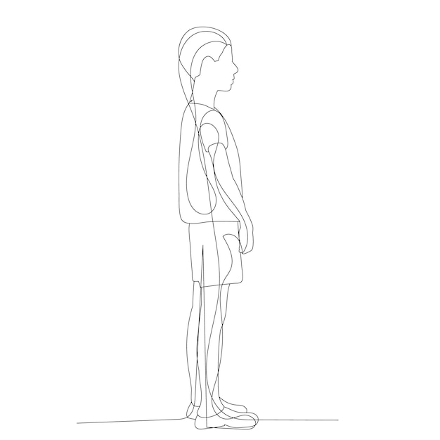 Sketch continuous line drawing child boy stands