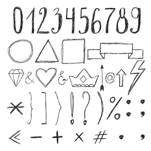 Sketch design elements Numbers Set of hand drawn graphic signs