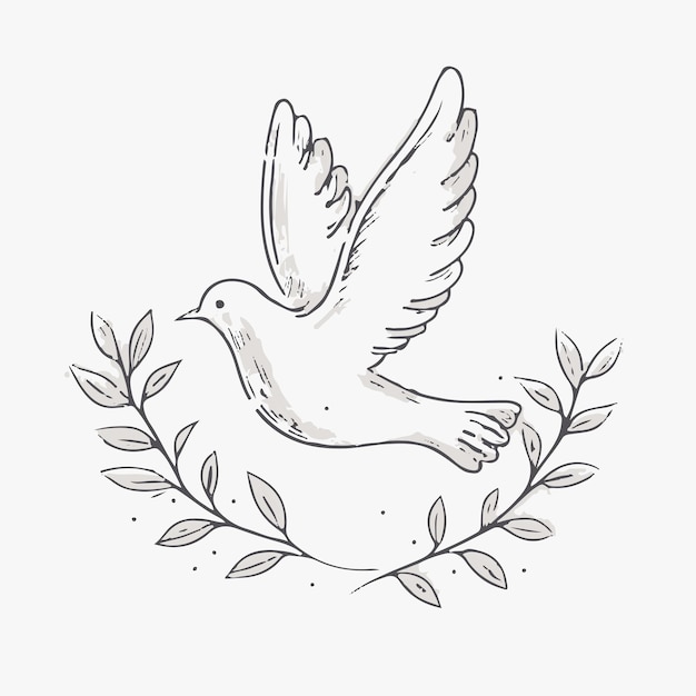 A sketch of a dove with the word peace on it