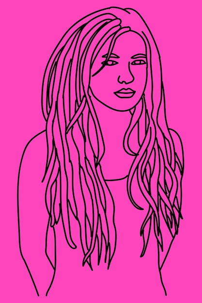 sketch dreadlocks woman line art