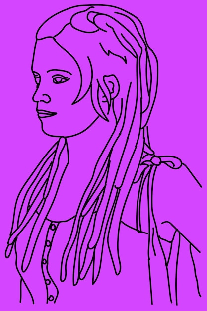 sketch dreadlocks woman line art