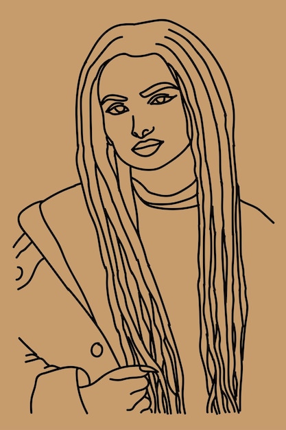 sketch dreadlocks woman line art