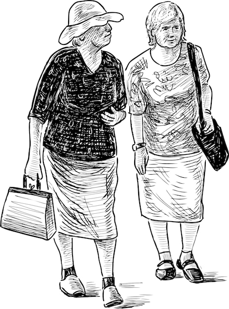 Sketch of the elderly women on a walk