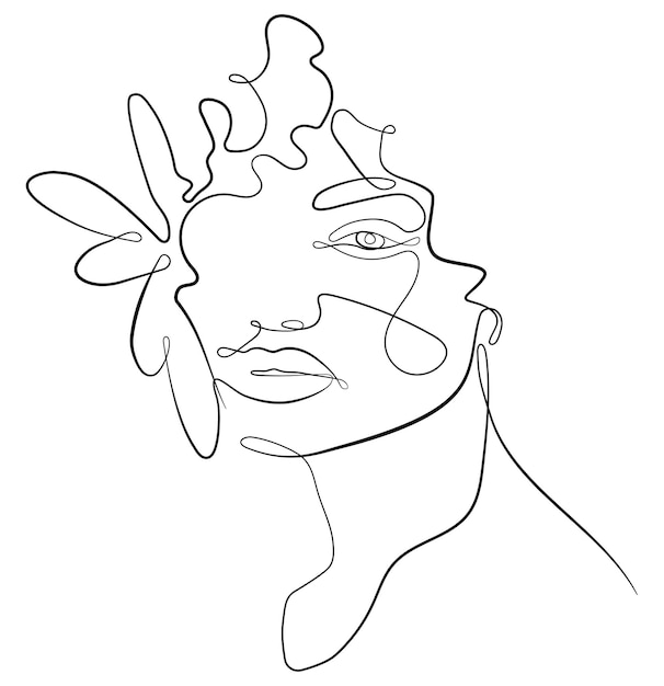 Sketch of a female abstract face Drawing of a female face in a minimalist line style