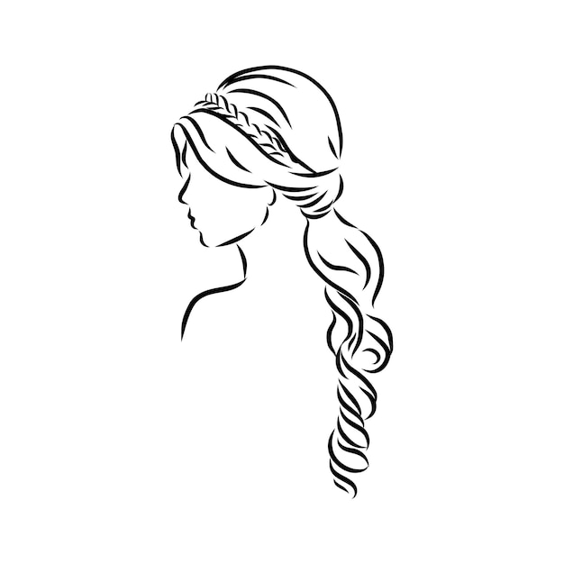 A sketch of a female hairstyle. A freehand vector illustration.