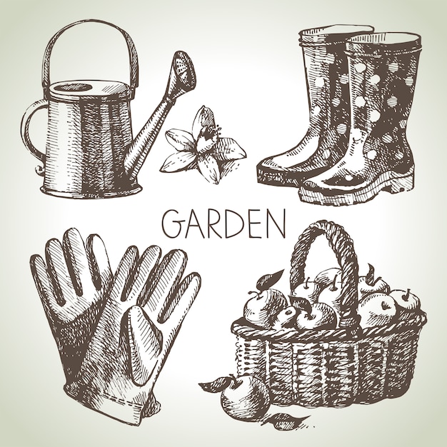 Sketch gardening set illustration