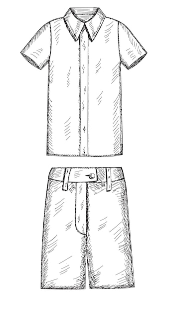 Sketch hand drawn men's shorts and shirt