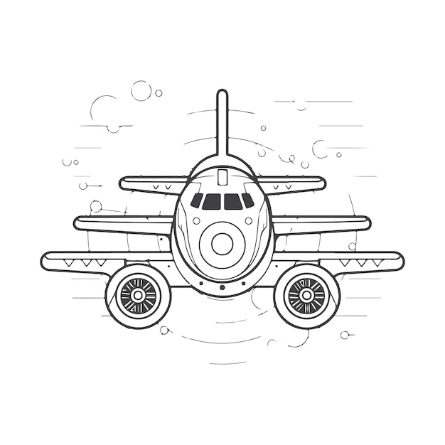 Sketch Hand drawn single line art coloring page air plan