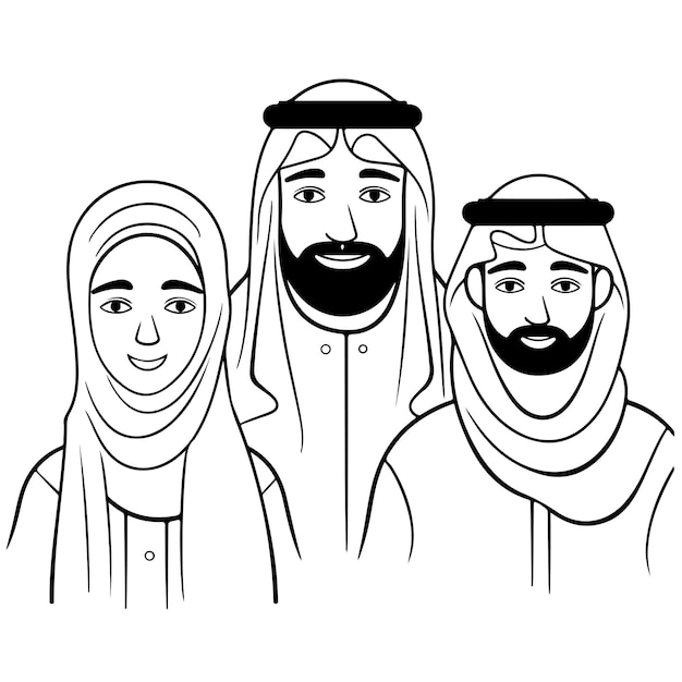 Sketch Hand drawn single line art coloring page arab people day