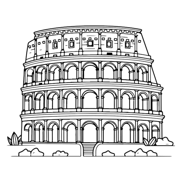 Sketch Hand drawn single line art coloring page colosseum Day