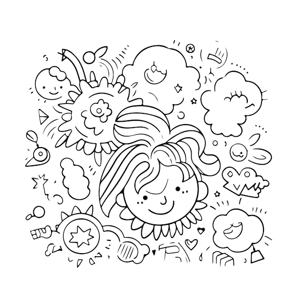 Vector sketch hand drawn single line art coloring page doddle day