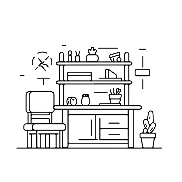 Sketch Hand drawn single line art coloring page furniture day