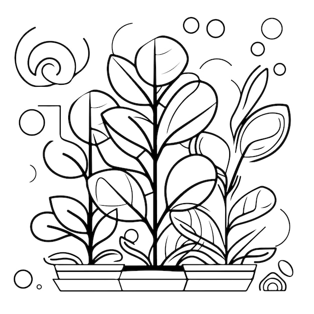 Sketch Hand drawn single line art coloring page growing plants Day