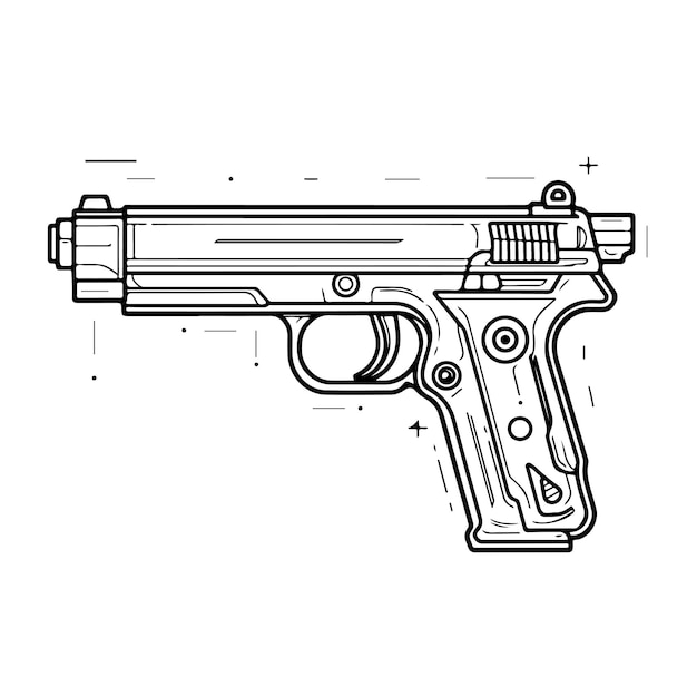 Sketch Hand drawn single line art coloring page gun day