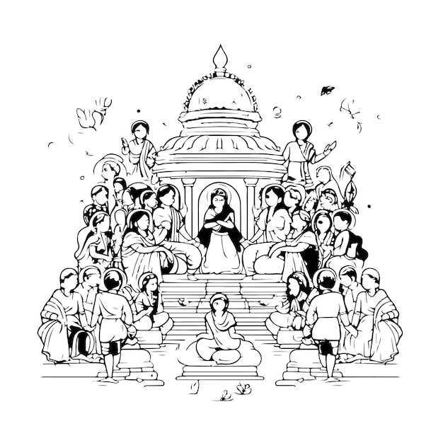 Vector sketch hand drawn single line art coloring page line drawing ganga mahotsav day