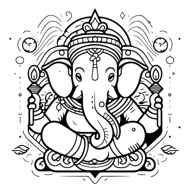 Vector sketch hand drawn single line art coloring page line drawing happy ganesh chaturthi day