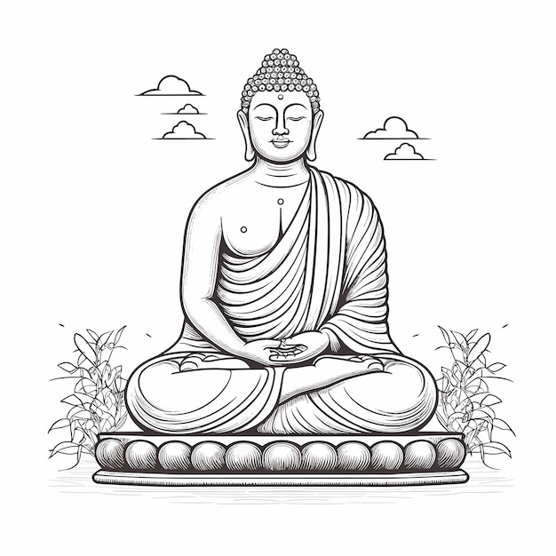 Vector sketch hand drawn single line art coloring page line drawing lord buddha day