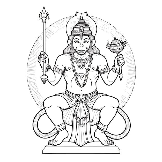 Vector sketch hand drawn single line art coloring page line drawing lord hanuman day