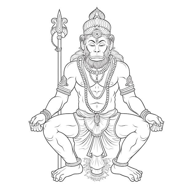 Sketch Hand drawn single line art coloring page line drawing lord hanuman day