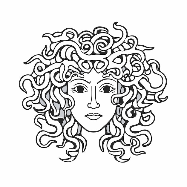 Vector sketch hand drawn single line art coloring page line drawing medusa day