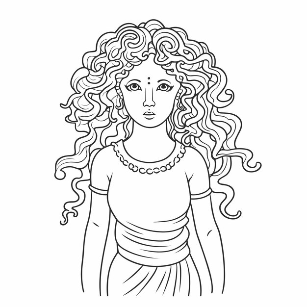 Vector sketch hand drawn single line art coloring page line drawing medusa day