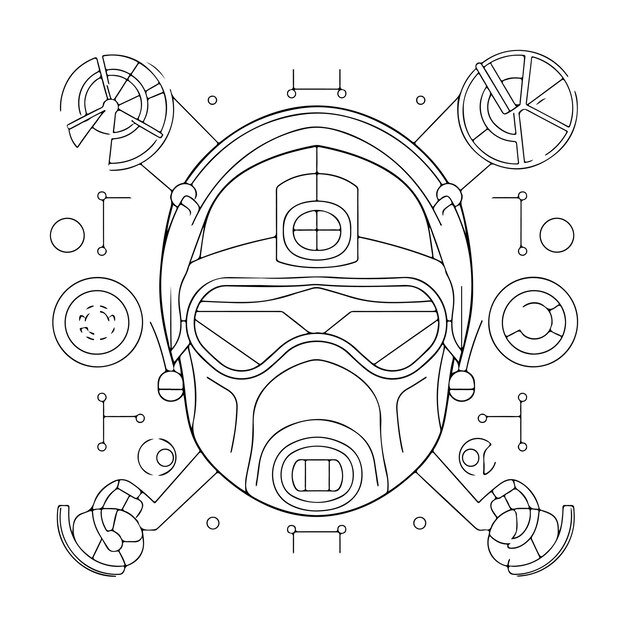 Sketch Hand drawn single line art coloring page mask day