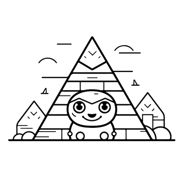 Sketch Hand drawn single line art coloring page pyramid