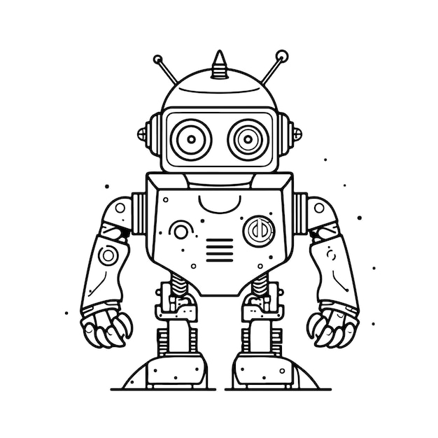 Sketch Hand drawn single line art coloring page robot day