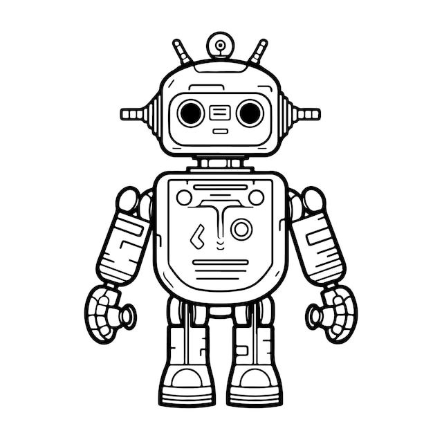 Sketch Hand drawn single line art coloring page robot day