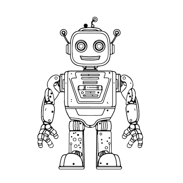 Sketch Hand drawn single line art coloring page robot day