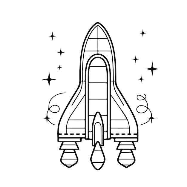 Sketch Hand drawn single line art coloring page Rocket Day